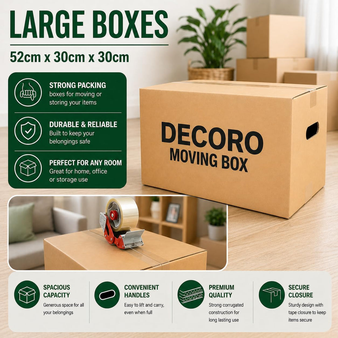 DECORO 10 Pack Large Cardboard Moving Boxes 52x30x30cm (47L)